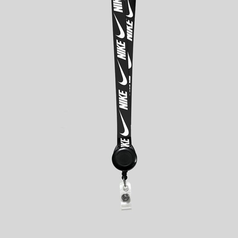 1" Black custom lanyard printed with company logo with Black Badge Reel attachment 1" - 1