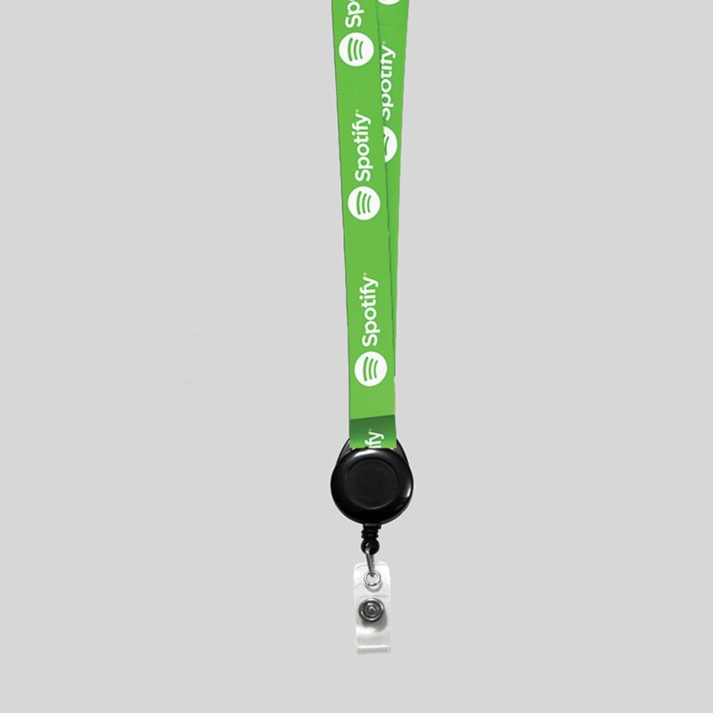 1" Forest Green custom lanyard printed with company logo with Black Badge Reel attachment 1" - 1