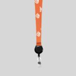 1" Light Orange custom lanyard printed with company logo with Black Badge Reel attachment 1" - 1