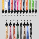 1" Orange custom lanyard printed with company logo with Black Badge Reel attachment 1" - 2