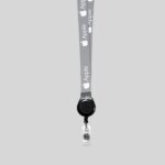 1/2" Gray custom lanyard printed with company logo with Black Badge Reel attachment 0.50" - 1