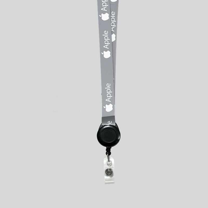 1/2" Gray custom lanyard printed with company logo with Black Badge Reel attachment 0.50" - 1