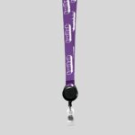 1/2" Purple custom lanyard printed with company logo with Black Badge Reel attachment 0.50" - 1