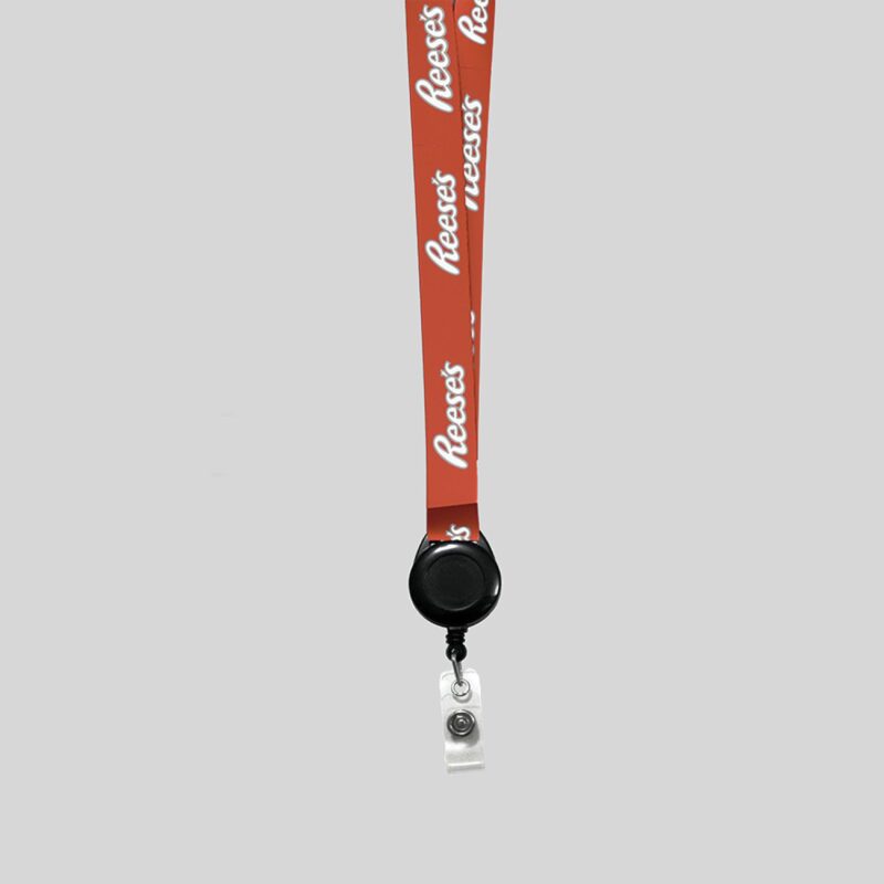 1/2" Texas orange custom lanyard printed with company logo with Black Badge Reel attachment 0.50" - 1