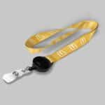 1/2" Yellow custom lanyard printed with company logo with Black Badge Reel attachment 0.50"
