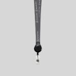 3/4" Charcoal custom lanyard printed with company logo with Black Badge Reel attachment 0.75" - 1