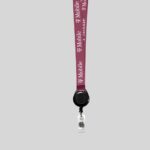 3/4" Fuchsia custom lanyard printed with company logo with Black Badge Reel attachment 0.75" - 1