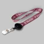 3/4" Fuchsia custom lanyard printed with company logo with Black Badge Reel attachment 0.75"