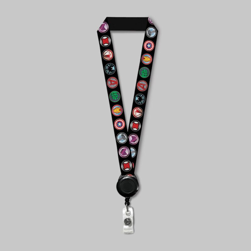 3/4" Full color custom lanyard printed with company logo with Black Badge Reel attachment 0.75" - 1