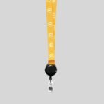 3/4" Yellow custom lanyard printed with company logo with Black Badge Reel attachment 0.75" - 1
