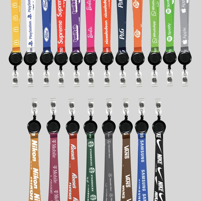 3/4" Yellow custom lanyard printed with company logo with Black Badge Reel attachment 0.75" - 2