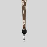 5/8" Brown custom lanyard printed with company logo with Black Badge Reel attachment 0.625" - 1
