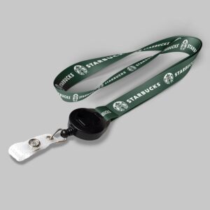 5/8" Dark Green custom lanyard printed with company logo with Black Badge Reel attachment 0.625"