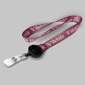 5/8" Fuchsia custom lanyard printed with company logo with Black Badge Reel attachment 0.625"