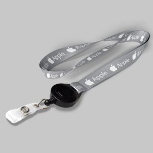 5/8" Gray custom lanyard printed with company logo with Black Badge Reel attachment 0.625"