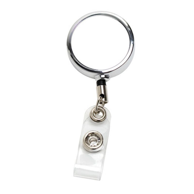 "Dublin Chrome" Full-Color Solid Metal Retractable Badge Reel & Badge Holder - 1