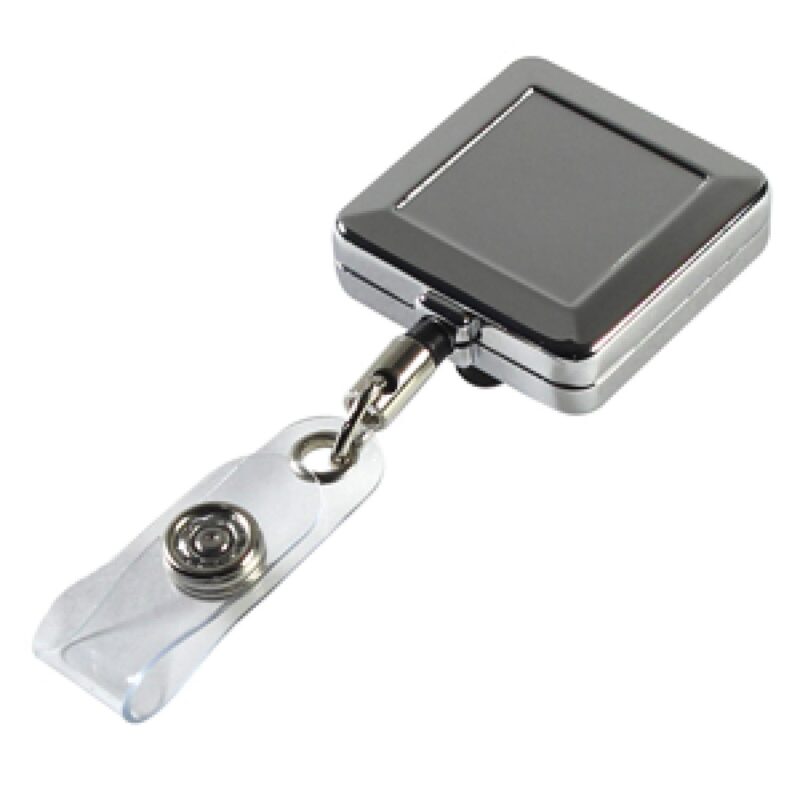 "Hamilton LZ" Square Solid Metal Retractable Badge Reel & Badge Holder w/Laser Imprint - 1