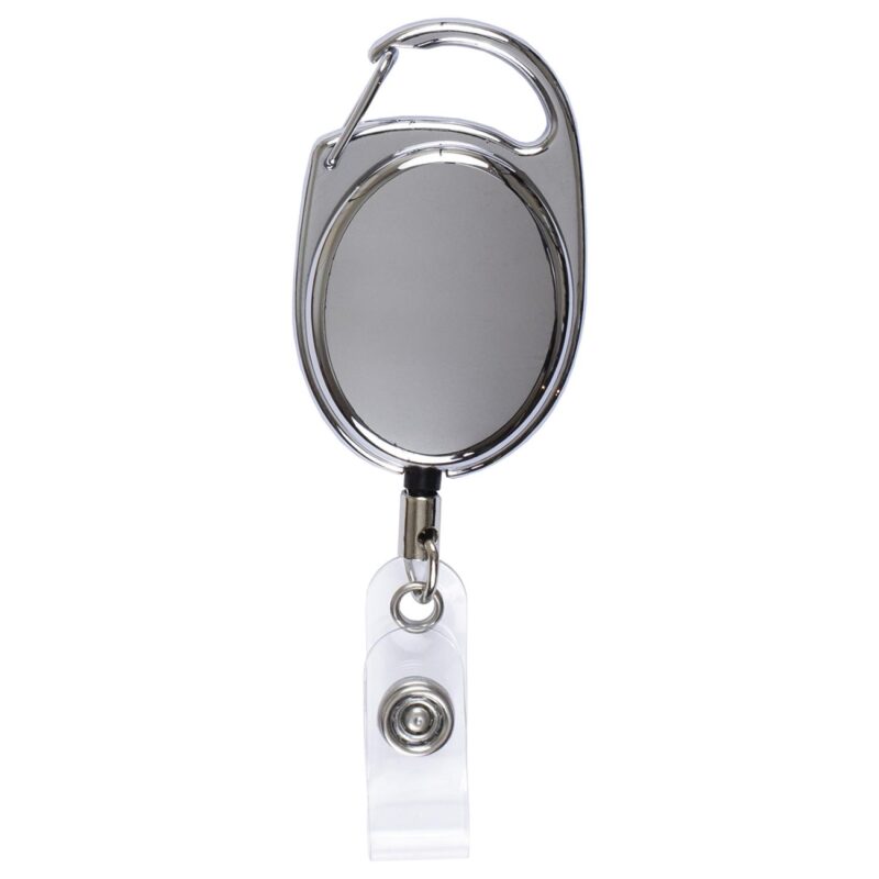 "Pataskala" Shiny Chrome Finish Retractable Badge Reel & Badge Holder w/Laser Imprint - 1
