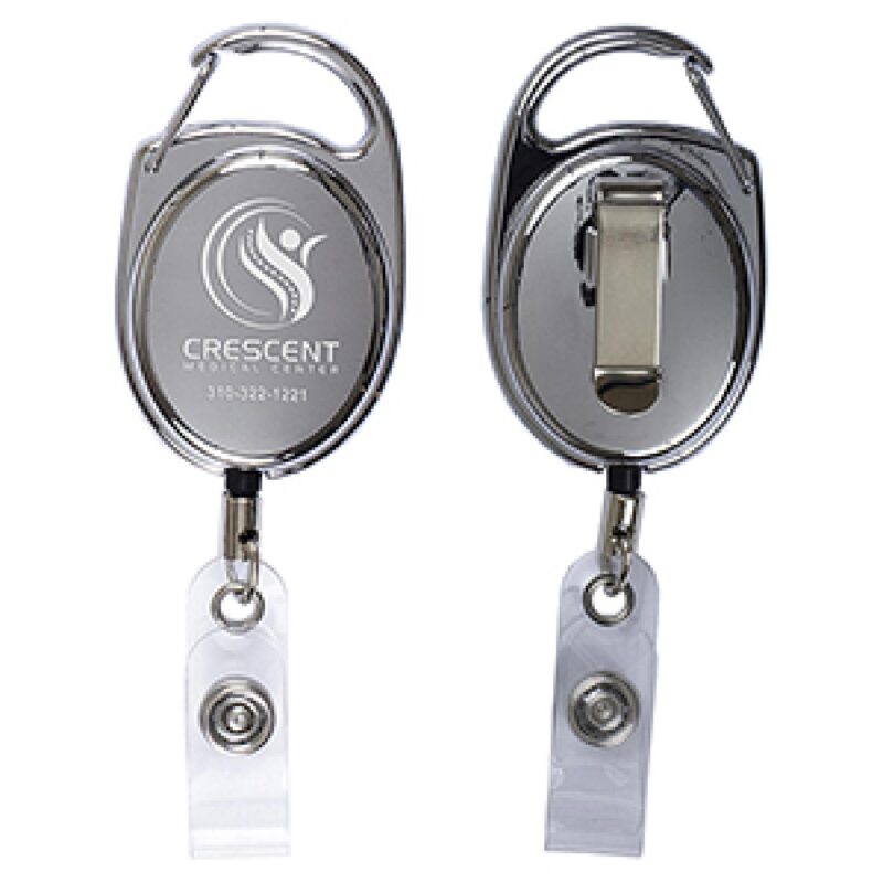 "Pataskala" Shiny Chrome Finish Retractable Badge Reel & Badge Holder w/Laser Imprint