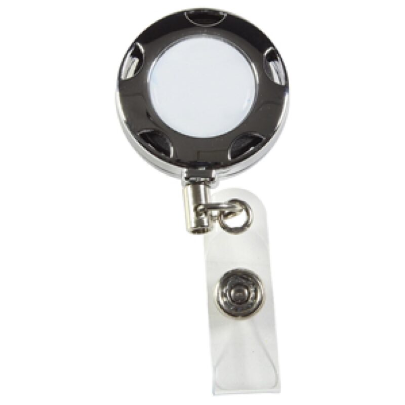 "Tiffin" Round Chrome Solid Metal Sport Retractable Badge Reel & Badge Holder - 1