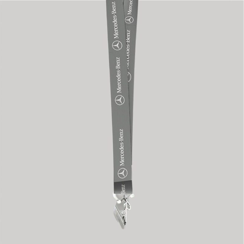 1" Charcoal custom lanyard printed with company logo with Bulldog Clip attachment 1" - 1