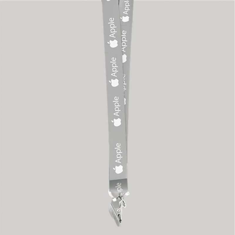 1" Gray custom lanyard printed with company logo with Bulldog Clip attachment 1" - 1