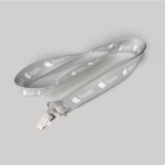1" Gray custom lanyard printed with company logo with Bulldog Clip attachment 1"