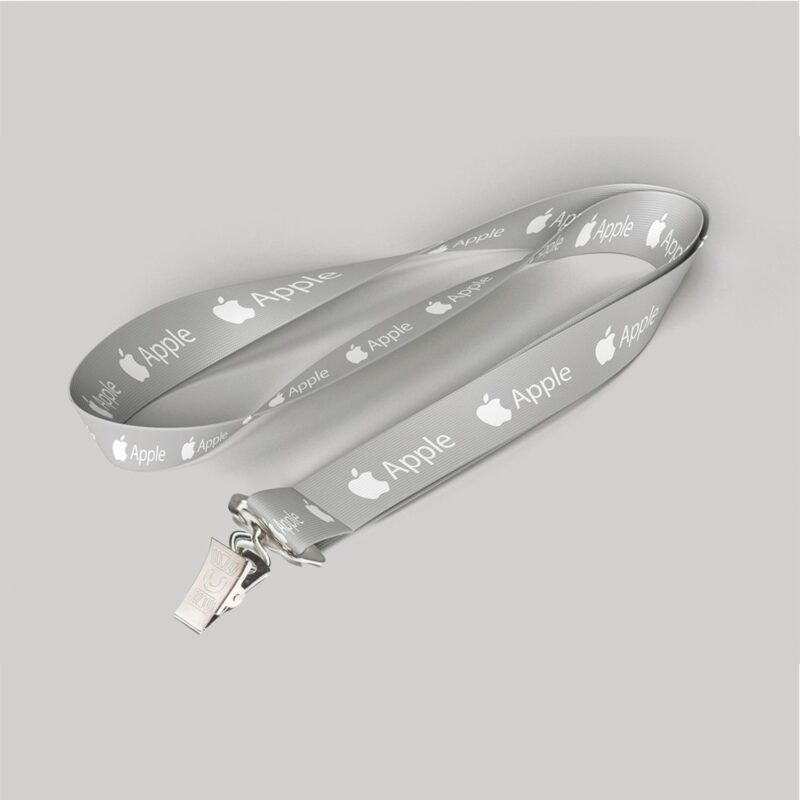 1-Gray-custom-lanyard-printed-with-company-logo-with-Bulldog-Clip-attachment-1-PGBC1-G 1" Gray custom lanyard printed with company logo with Bulldog Clip attachment 1"