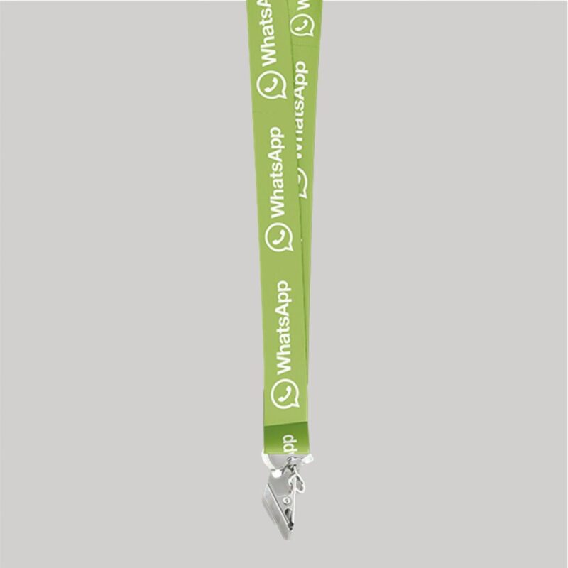 1" Lime Green custom lanyard printed with company logo with Bulldog Clip attachment 1" - 1