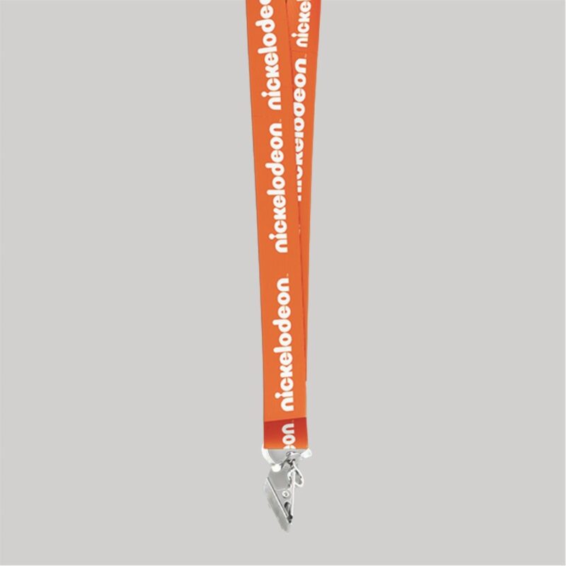 1" Orange custom lanyard printed with company logo with Bulldog Clip attachment 1" - 1