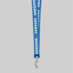 1" Royal Blue custom lanyard printed with company logo with Bulldog Clip attachment 1" - 1