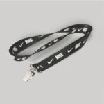 1/2" Black custom lanyard printed with company logo with Bulldog Clip attachment 0.50"
