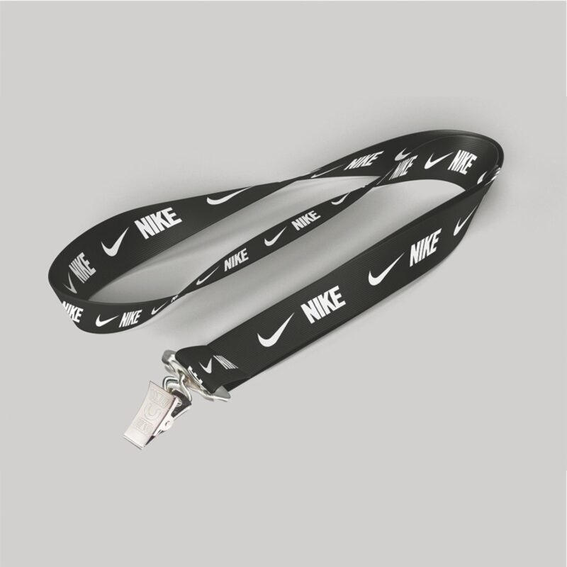 1/2" Black custom lanyard printed with company logo with Bulldog Clip attachment 0.50"