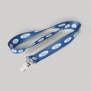 1/2" Blue custom lanyard printed with company logo with Bulldog Clip attachment 0.50"