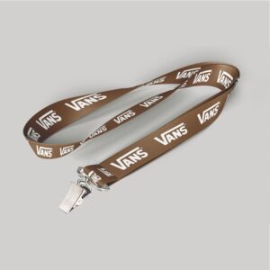 1/2" Brown custom lanyard printed with company logo with Bulldog Clip attachment 0.50"