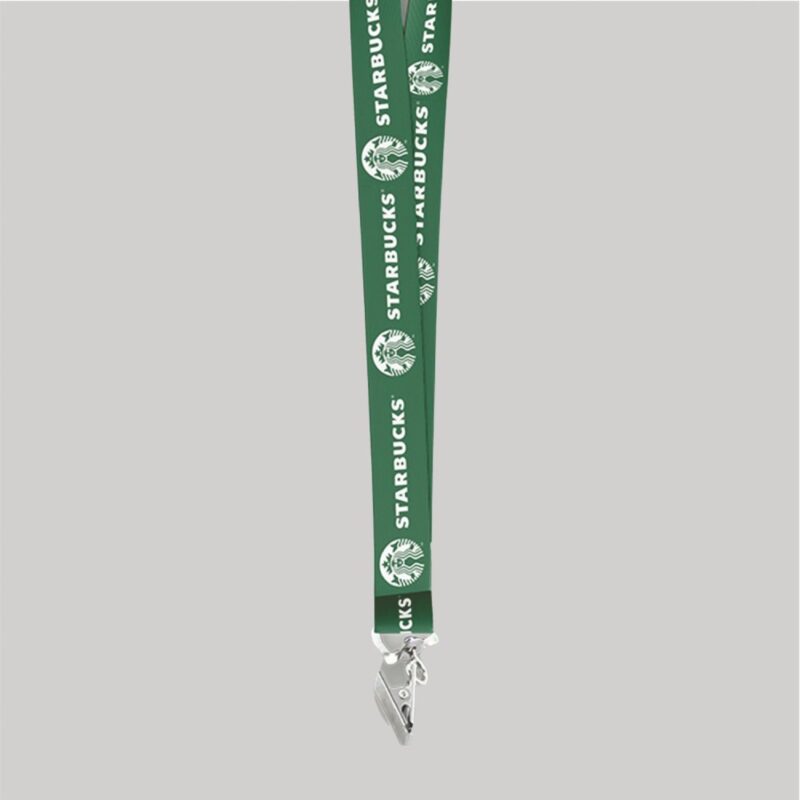 1/2" Dark Green custom lanyard printed with company logo with Bulldog Clip attachment 0.50" - 1