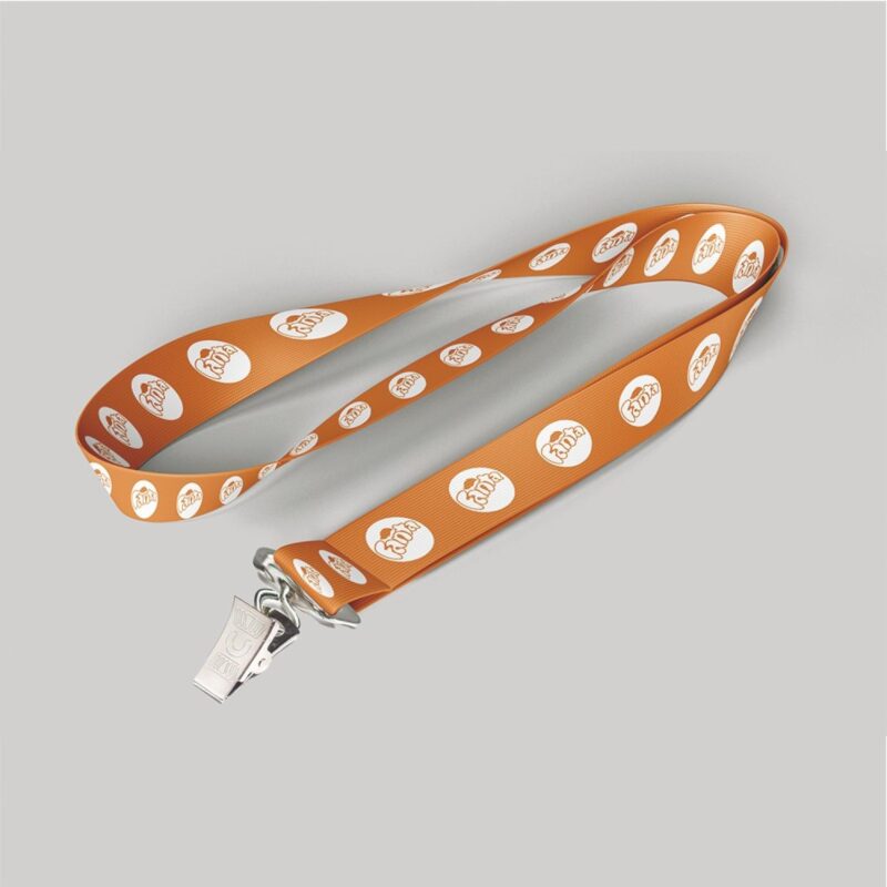 1/2" Light Orange custom lanyard printed with company logo with Bulldog Clip attachment 0.50"