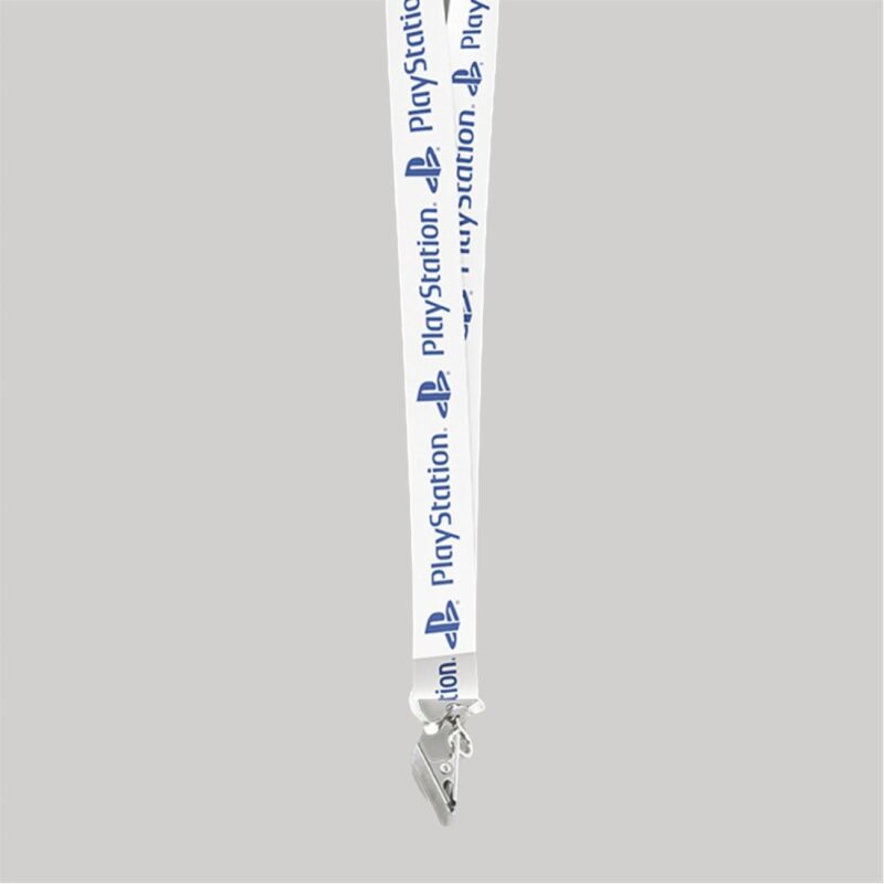 1/2" White custom lanyard printed with company logo with Bulldog Clip attachment 0.50" - 1