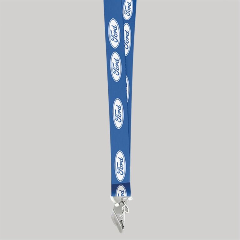 3/4" Blue custom lanyard printed with company logo with Bulldog Clip attachment 0.75" - 1