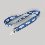 3/4" Blue custom lanyard printed with company logo with Bulldog Clip attachment 0.75"