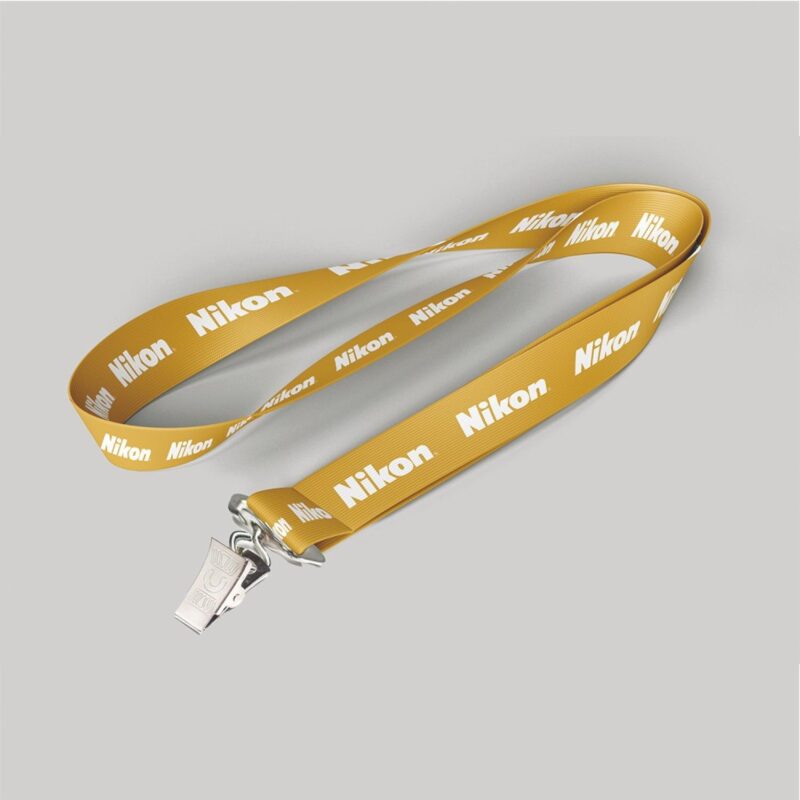 3/4" Dark Yellow custom lanyard printed with company logo with Bulldog Clip attachment 0.75"
