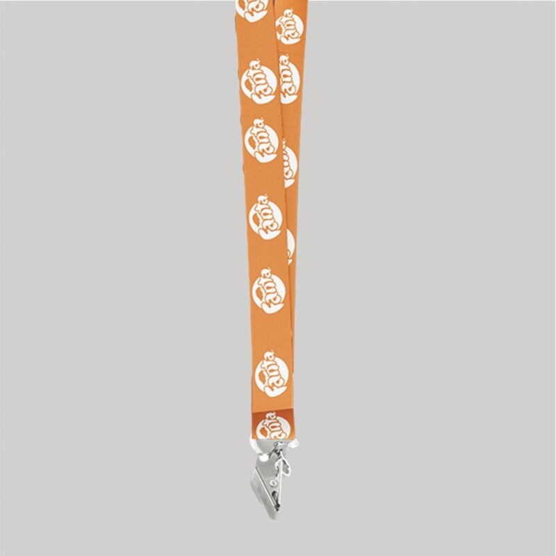 3/4" Light Orange custom lanyard printed with company logo with Bulldog Clip attachment 0.75" - 1