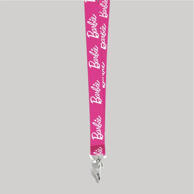 3/4" Pink custom lanyard printed with company logo with Bulldog Clip attachment 0.75" - 1