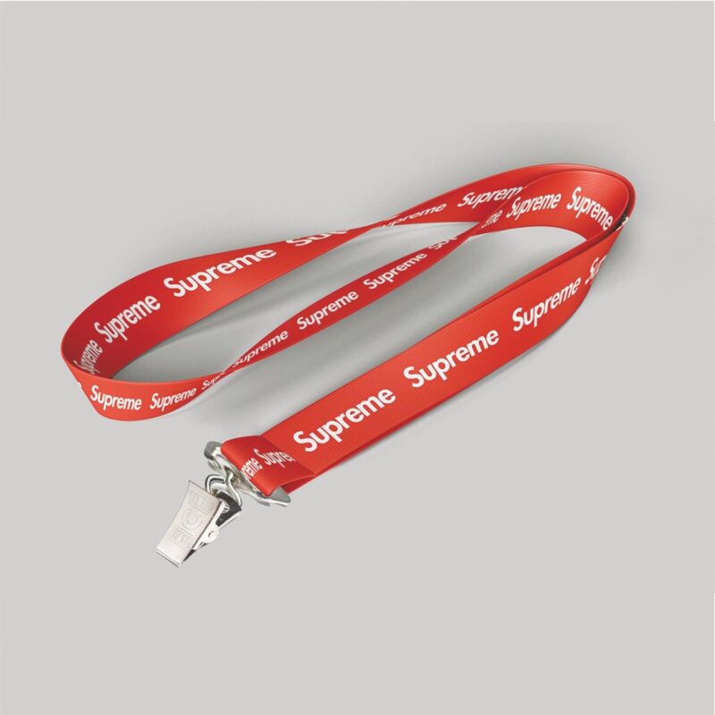 34-Red-custom-lanyard-printed-with-company-logo-with-Bulldog-Clip-attachment-075-PGBC75-R 3/4" Red custom lanyard printed with company logo with Bulldog Clip attachment 0.75"