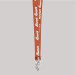 3/4" Texas Orange custom lanyard printed with company logo with Bulldog Clip attachment 0.75" - 1