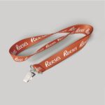3/4" Texas Orange custom lanyard printed with company logo with Bulldog Clip attachment 0.75"