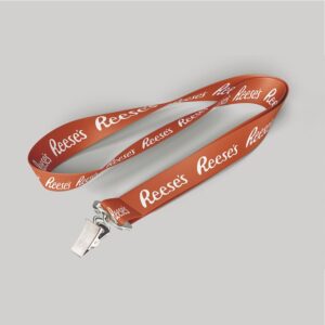 3/4" Texas Orange custom lanyard printed with company logo with Bulldog Clip attachment 0.75"