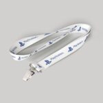 3/4" White custom lanyard printed with company logo with Bulldog Clip attachment 0.75"