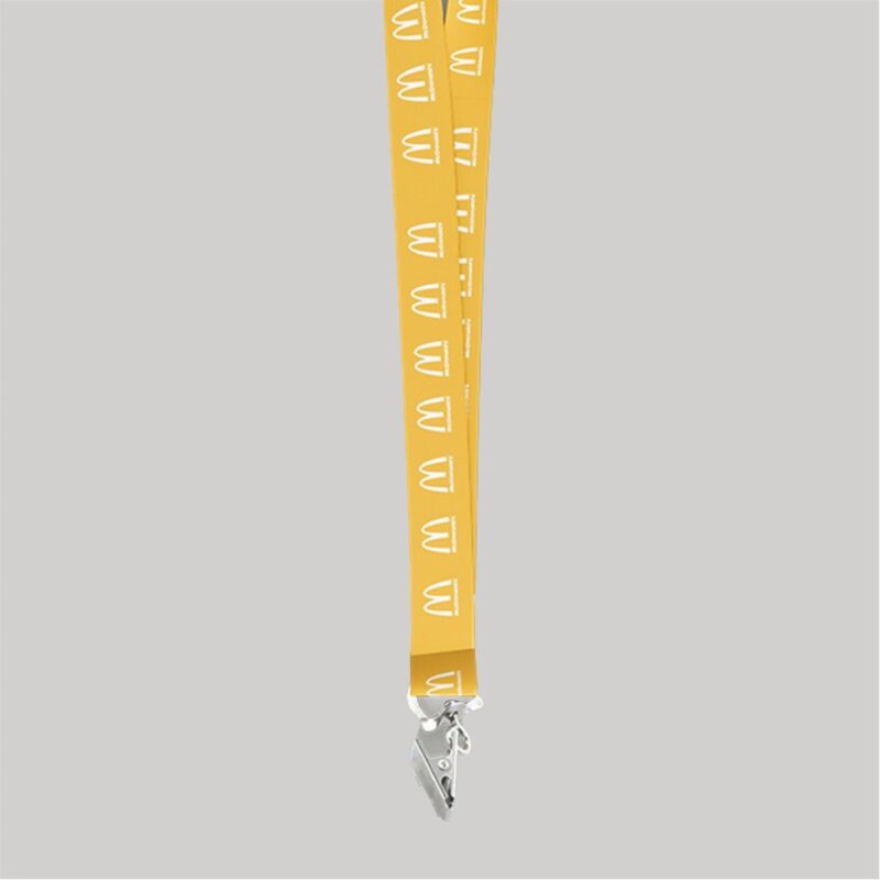 3/4" Yellow custom lanyard printed with company logo with Bulldog Clip attachment 0.75" - 1