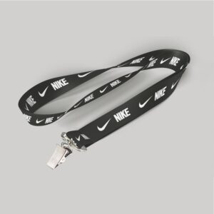 5/8" Black custom lanyard printed with company logo with Bulldog Clip attachment 0.625"